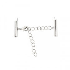 Slide end tubes with extention chain and clasp 16mm - Antique silver